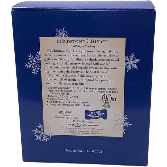 Hallmark Keepsake 2003 Candlelight Services Fieldstone Church #6 Ornament in Box - Picture 2 of 8